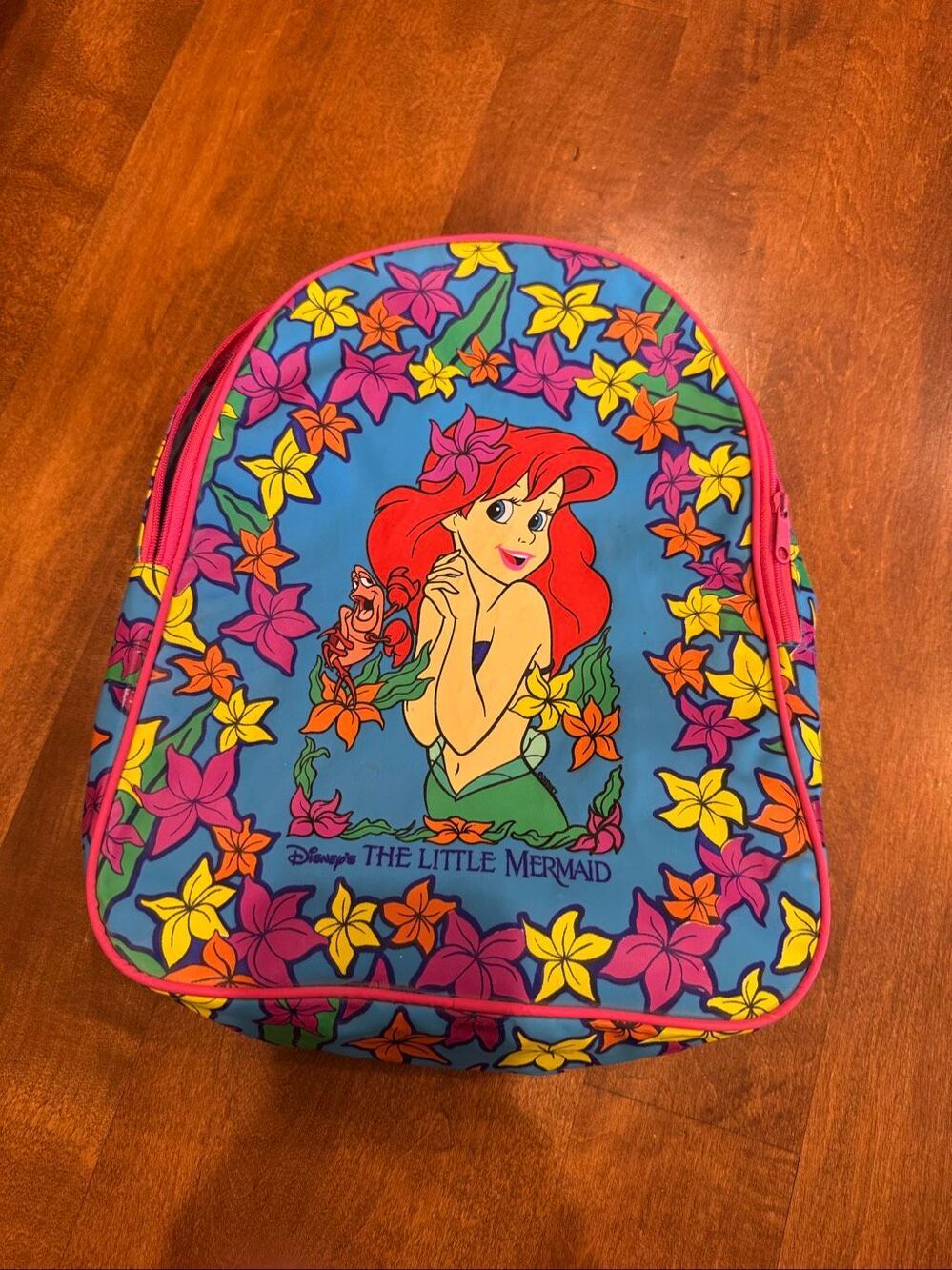 Vintage 90s Disney The Little Mermaid Ariel Sebastian Floral Backpack Y2K